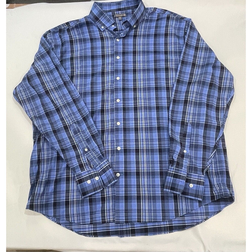 Peter Millar Shirt Mens XXL Blue White Plaid Summer Comfort Performance Button